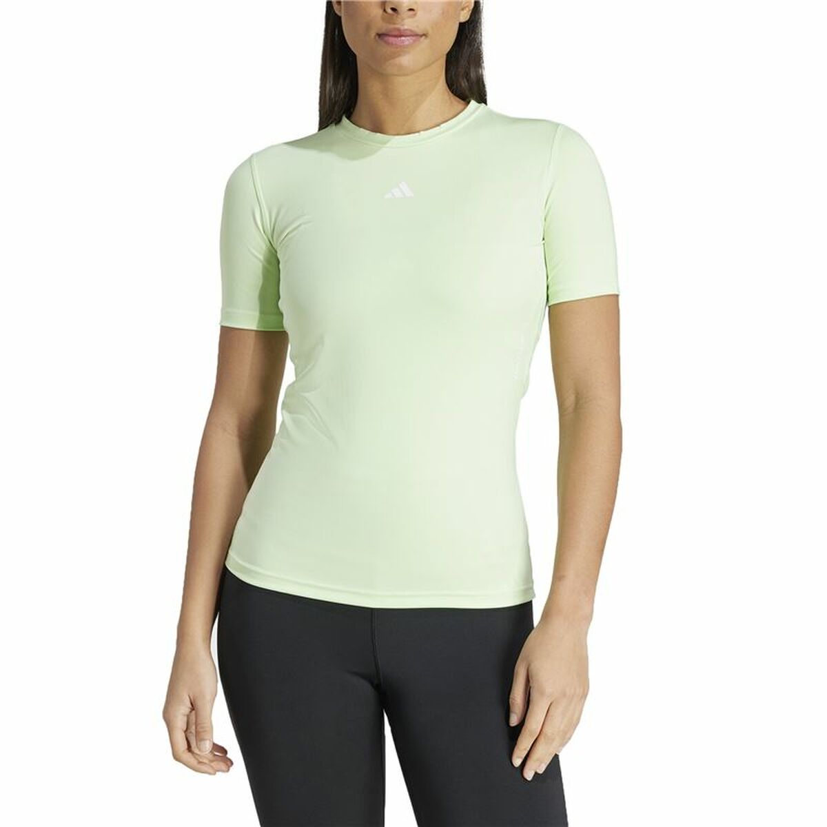 Damen T-Shirt Adidas ESSENTIALS TECHFIT TRAIN Lime Green Light Grey