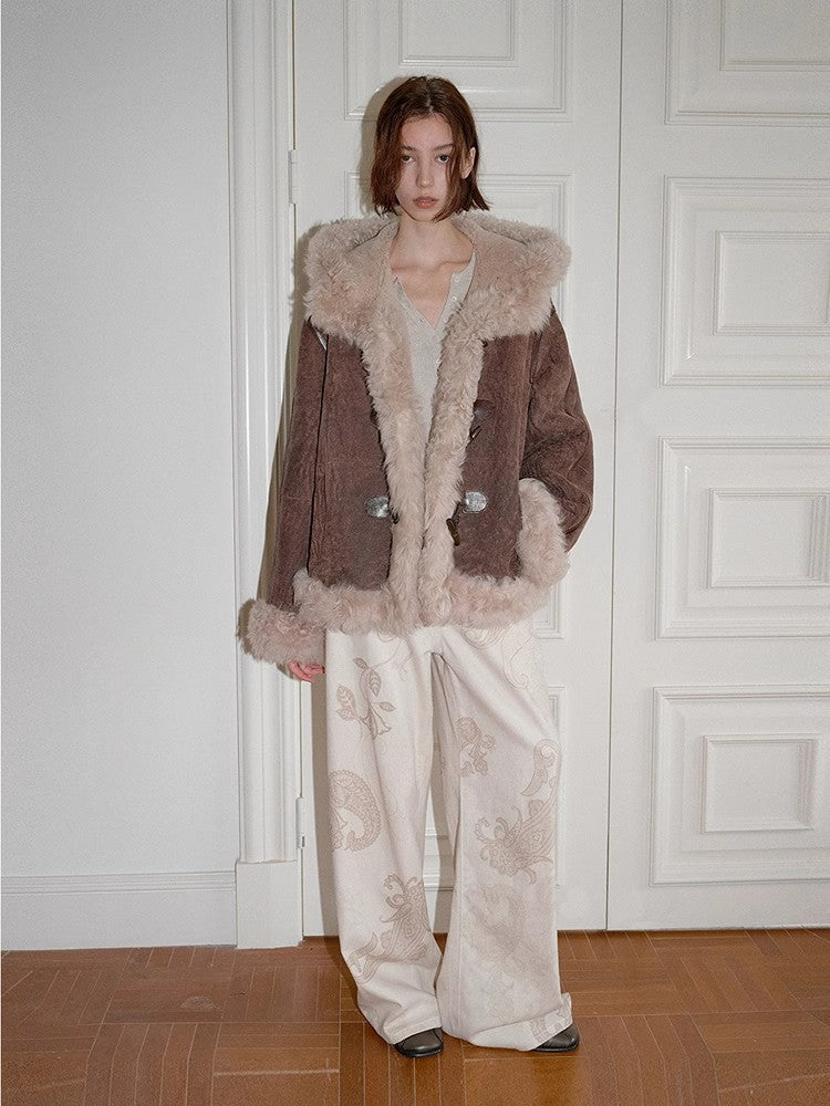 "Modern Weekend" Dropped-Shoulder Kapuzen-Merino-Schafsfell-Wintermantel – Damen Pelzmantel