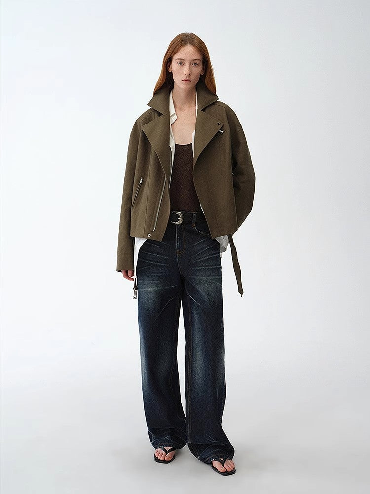 "Modern Past" Praktische Leinen-Trapezjacke – Damen Drapierte Jacke