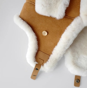 Merinowolle Fliegermütze mit Ohrenschutz – Echtes Wildleder & Plüsch