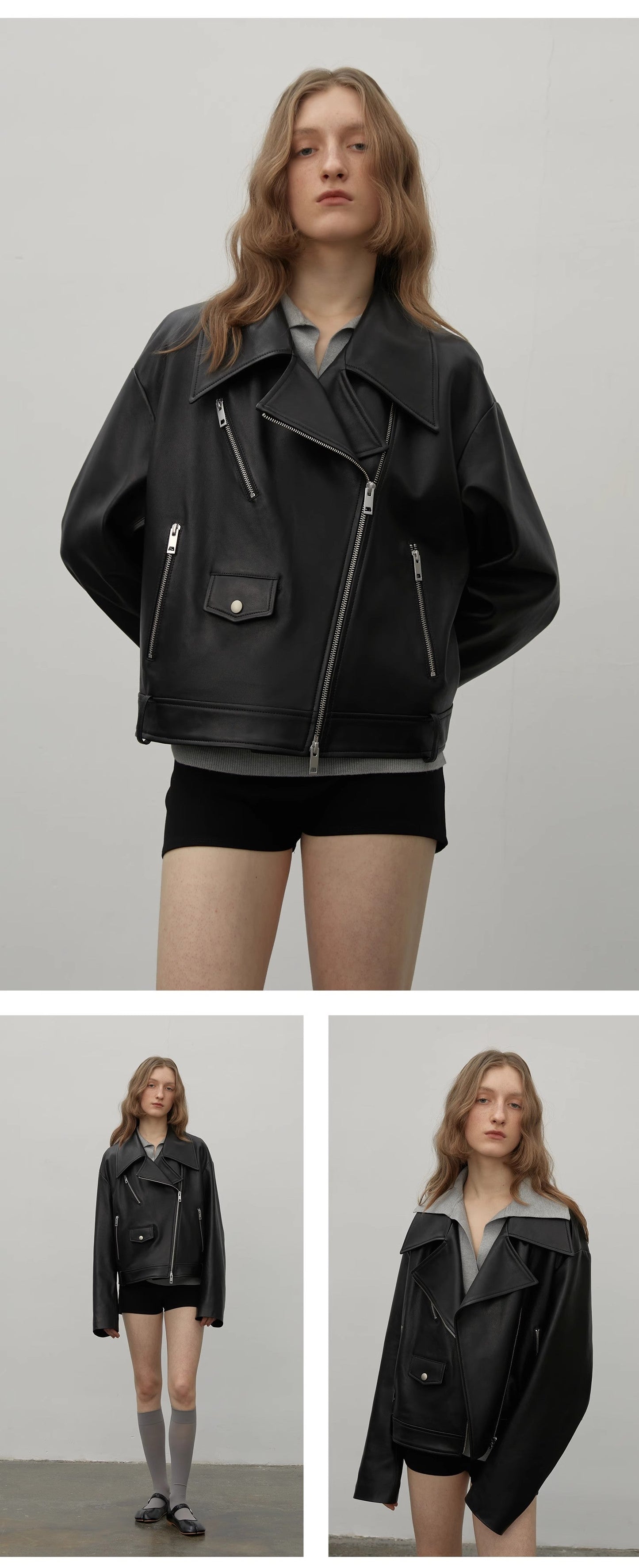 "Retro Film" Motorrad-Schafslederjacke – Damen Echtlederjacke