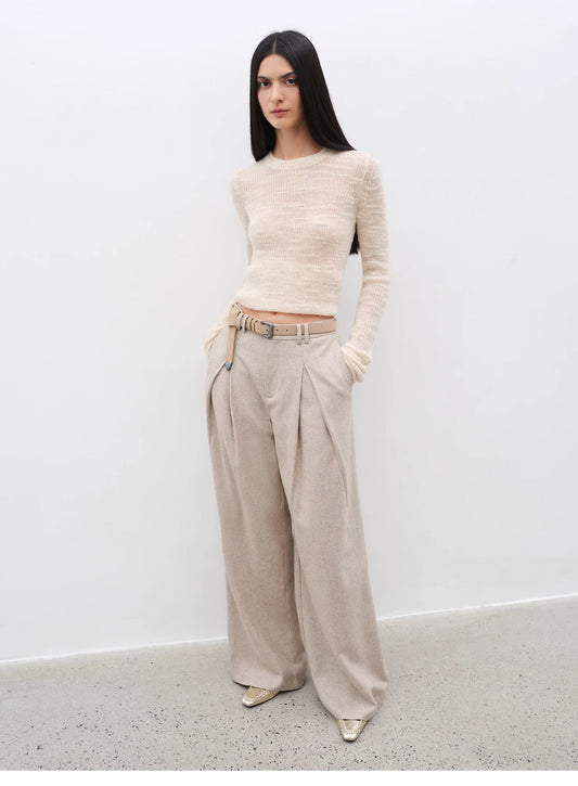 "City Stroll" Legere Wollmischung-Weithose mit Doppelfalten – Herbst-Hose für Damen
