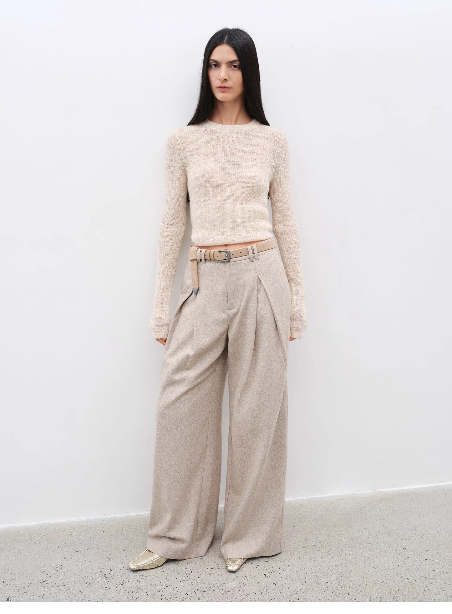 "City Stroll" Legere Wollmischung-Weithose mit Doppelfalten – Herbst-Hose für Damen