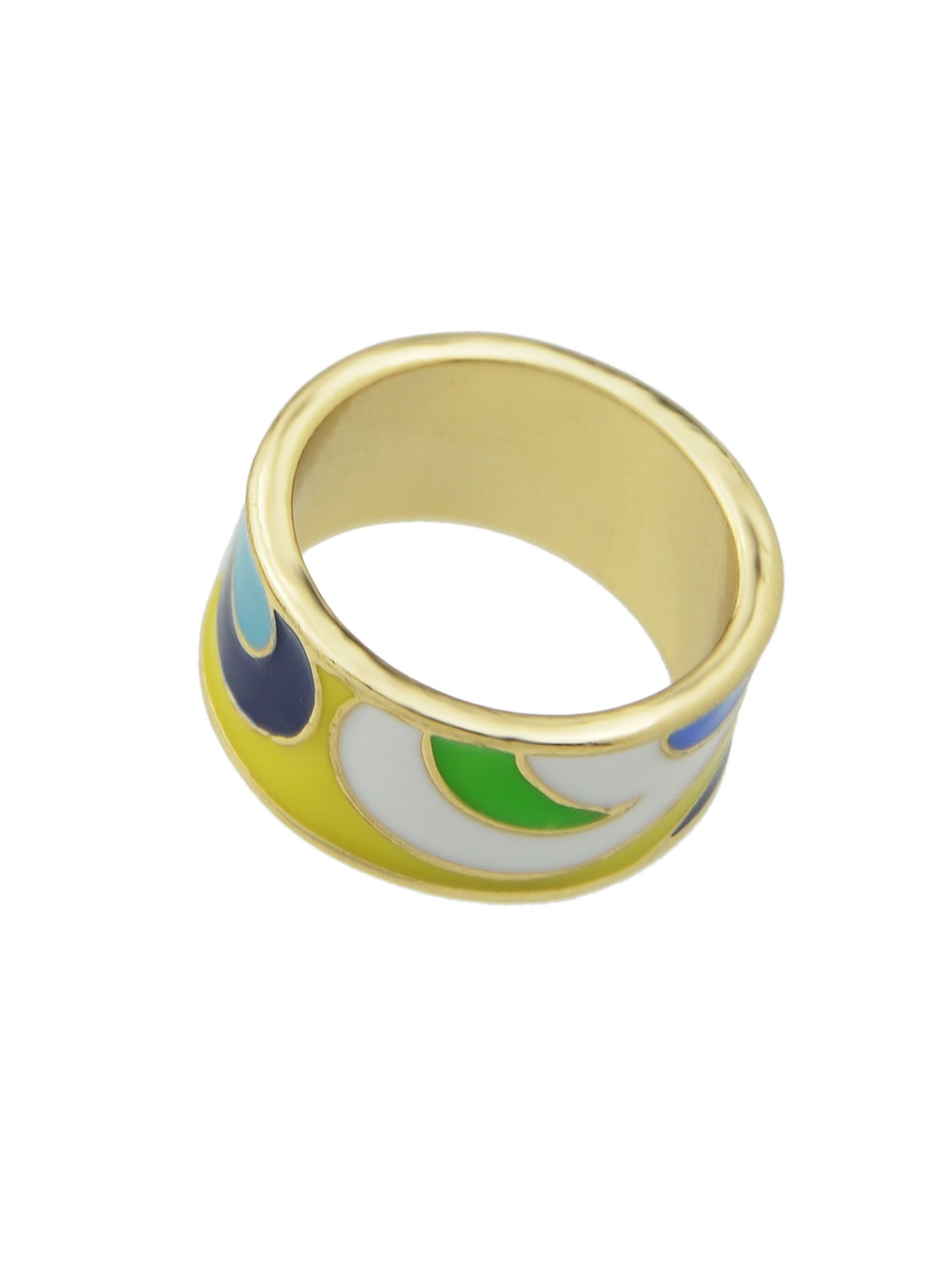 Ethnischer Boho-Ring mit geometrischem Muster & buntem Email-Gold-Design