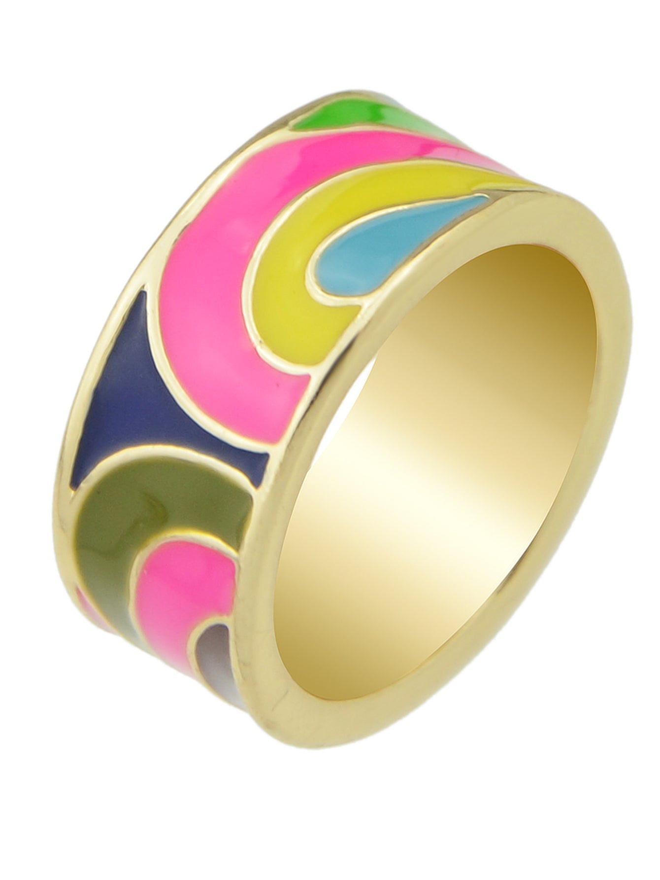 Ethnischer Boho-Ring mit geometrischem Muster & buntem Email-Gold-Design