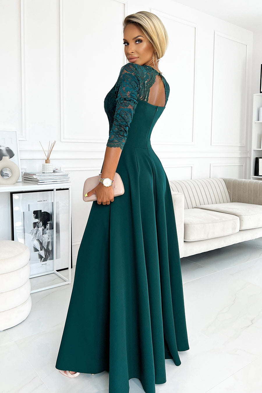 AMBER Elegantes Spitzen-Abendkleid mit Ausschnitt in Grün von Numoco