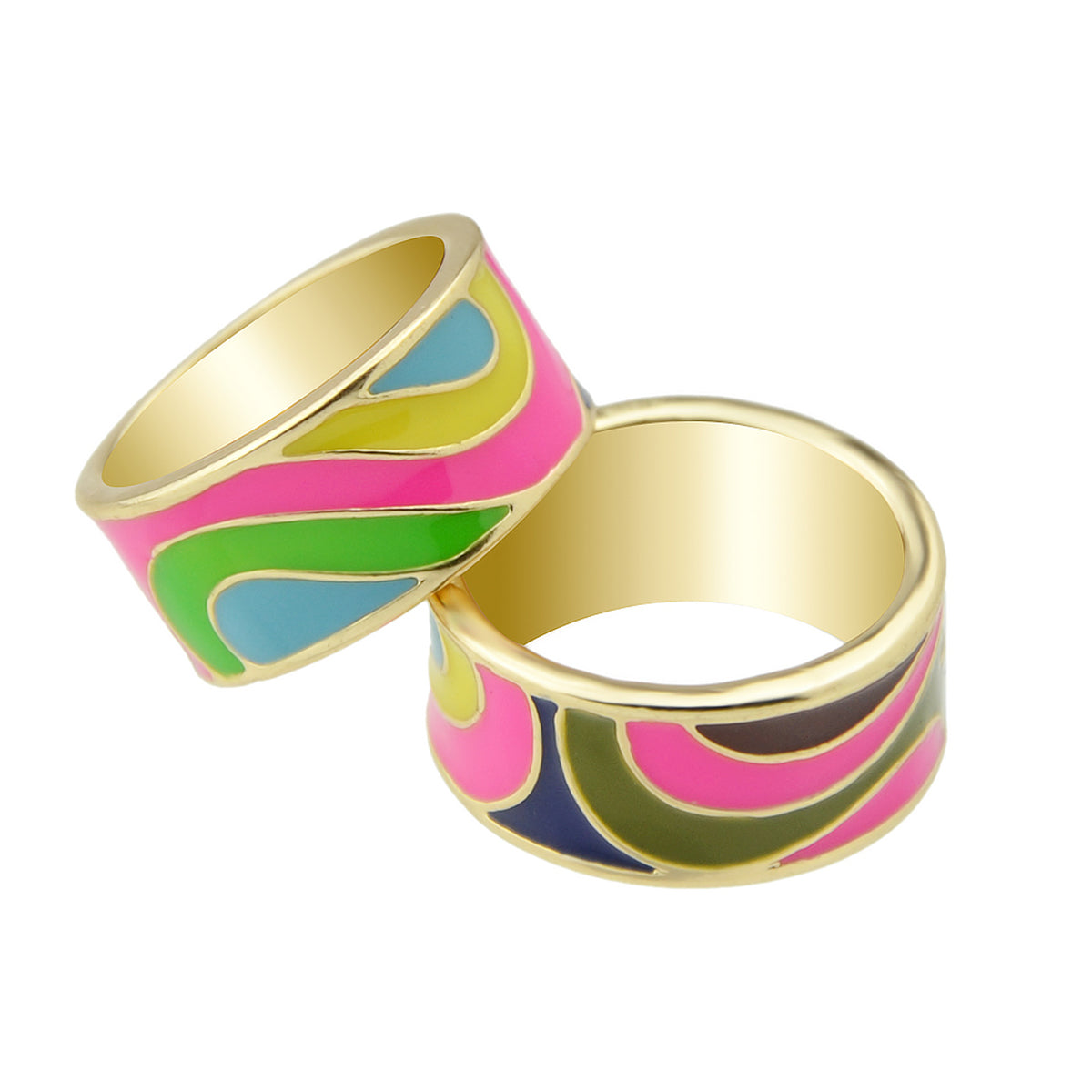 Ethnischer Boho-Ring mit geometrischem Muster & buntem Email-Gold-Design