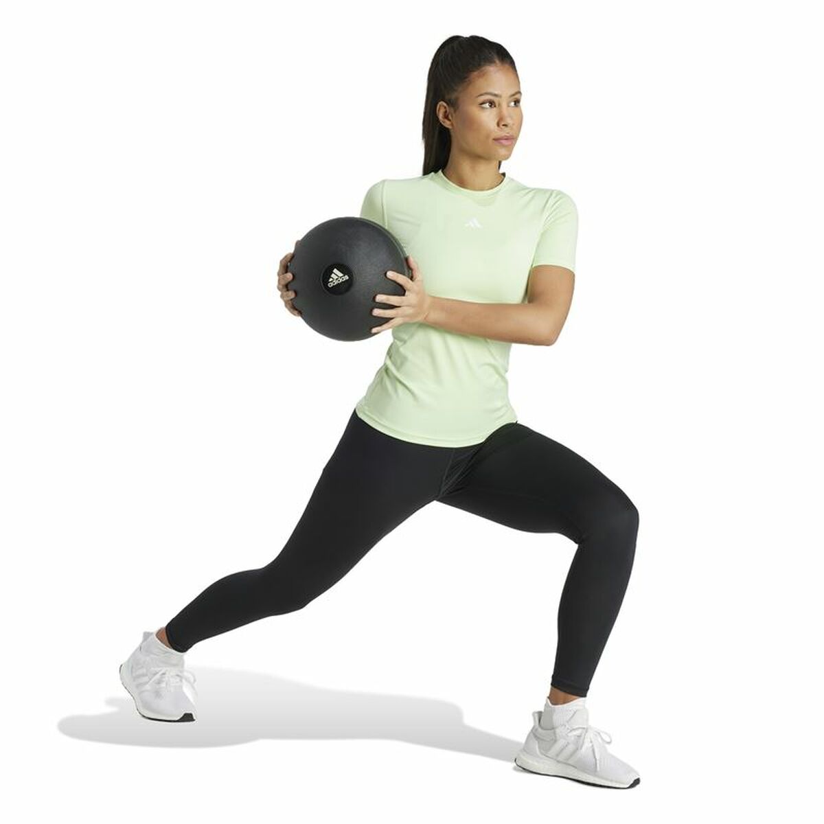 Damen T-Shirt Adidas ESSENTIALS TECHFIT TRAIN Lime Green Light Grey