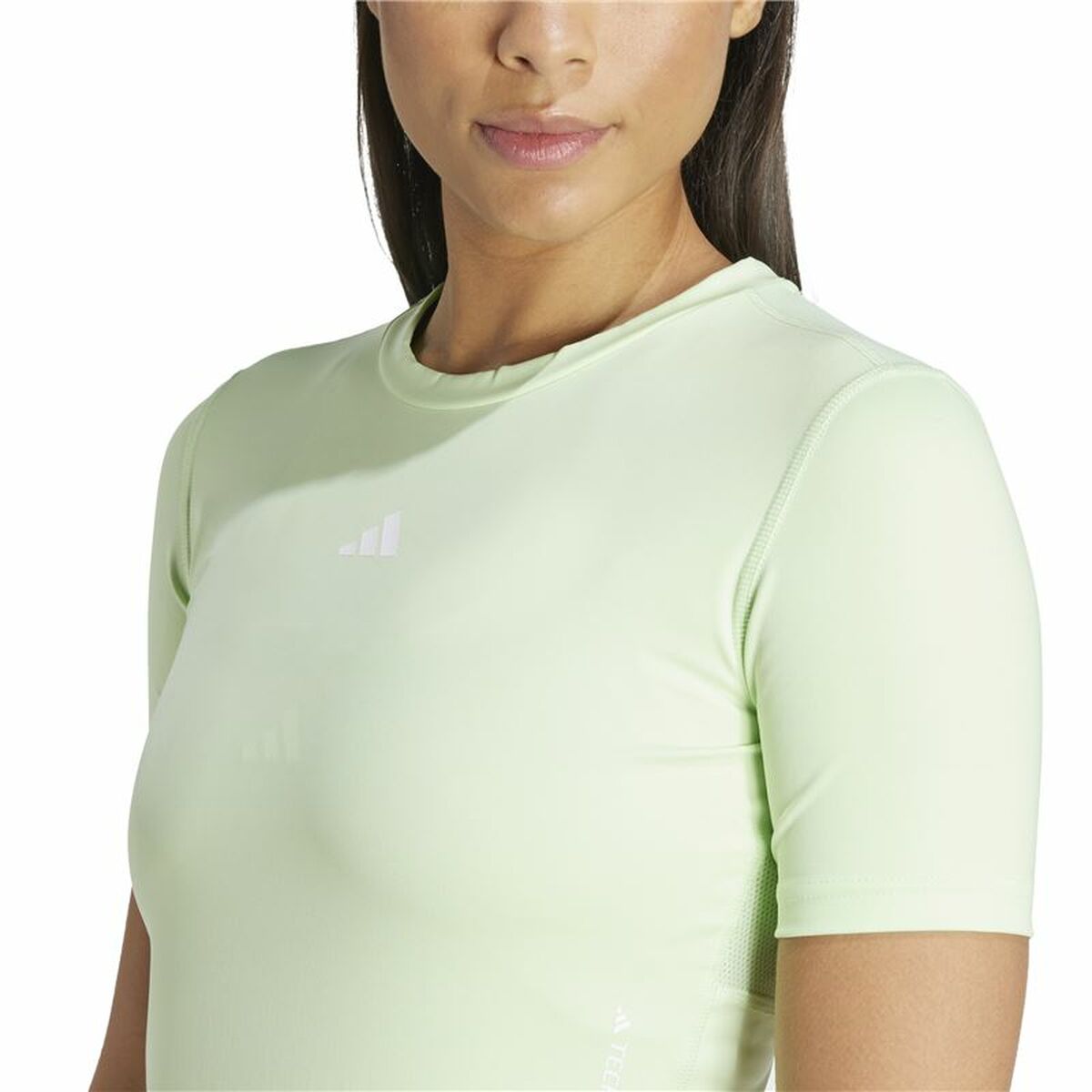 Damen T-Shirt Adidas ESSENTIALS TECHFIT TRAIN Lime Green Light Grey