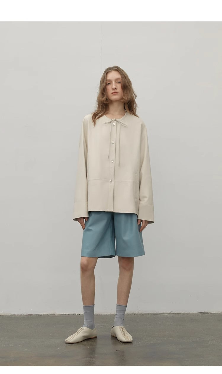 "Contrary Galaxy" Ultra-dünne hell beschichtete Schaflederjacke – Damen A-Linie