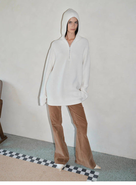 "Autumn Ticket" Schlichter & Vielseitiger Wollmix-Hoodie mit Reißverschluss – Rundhals-Pullover Damen