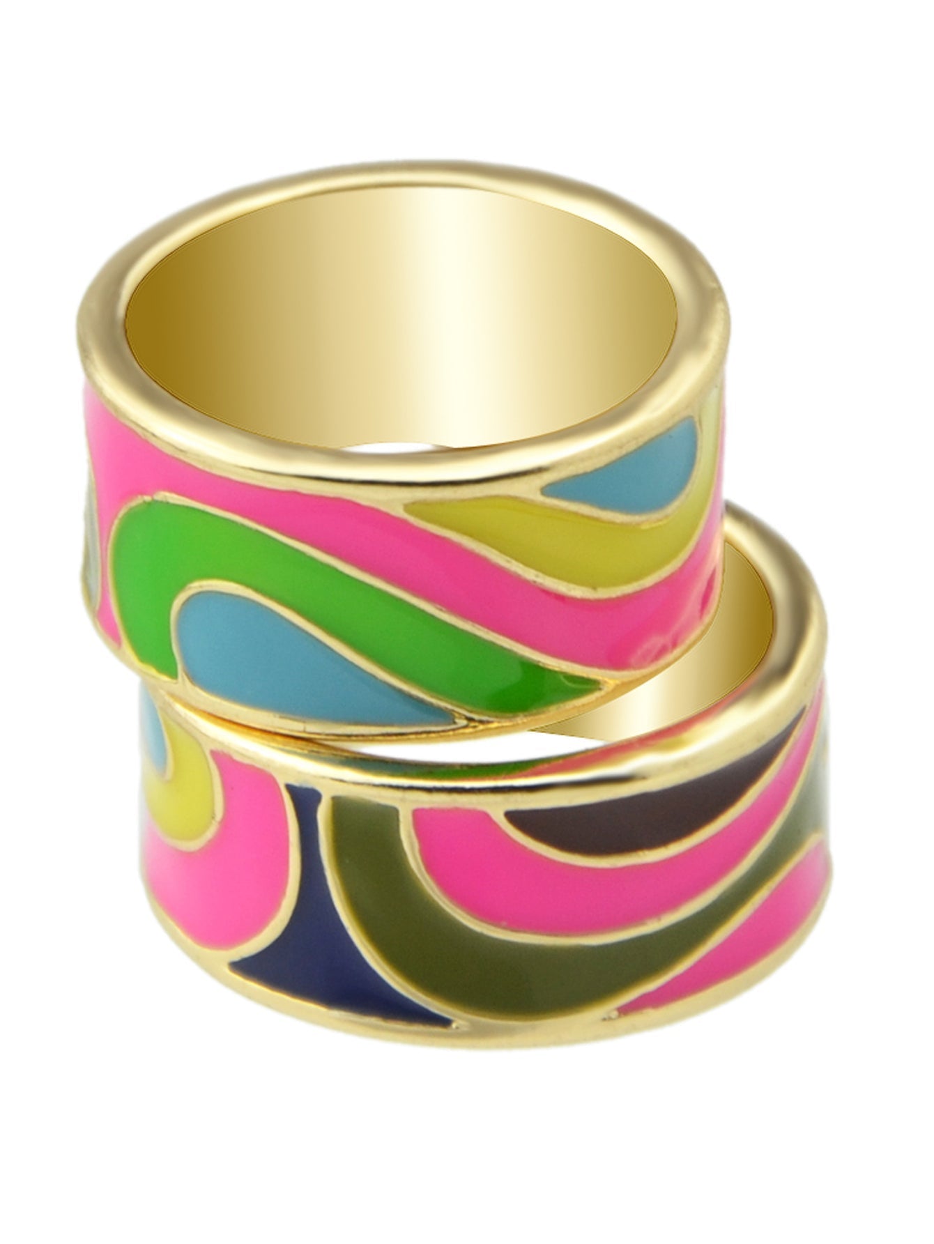 Ethnischer Boho-Ring mit geometrischem Muster & buntem Email-Gold-Design