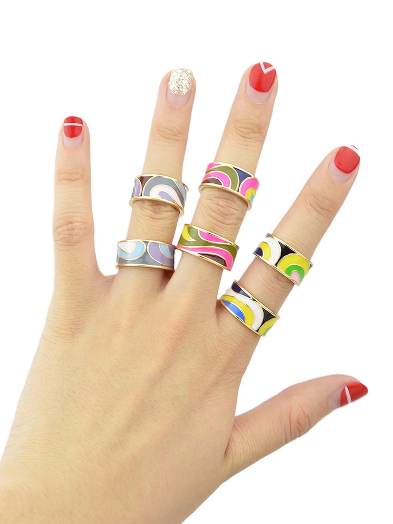 Ethnischer Boho-Ring mit geometrischem Muster & buntem Email-Gold-Design