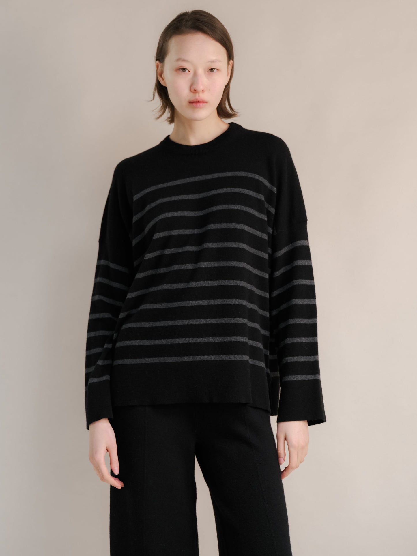 Cashmere Mix Streifenpullover mit Rundhals