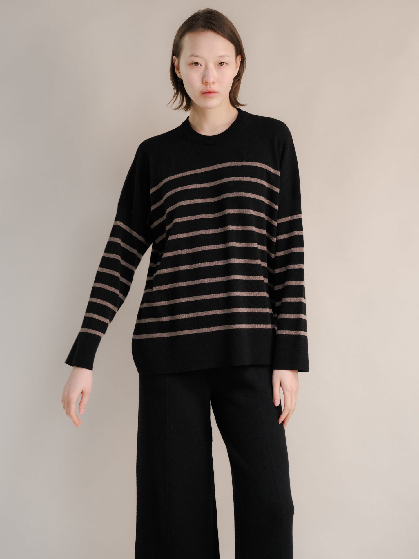 Cashmere Mix Streifenpullover mit Rundhals
