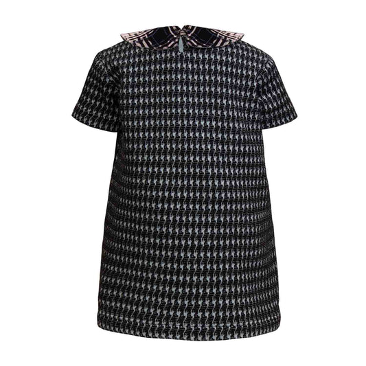 Schwarzes und Blaues Pied-de-Poule-Babykleid