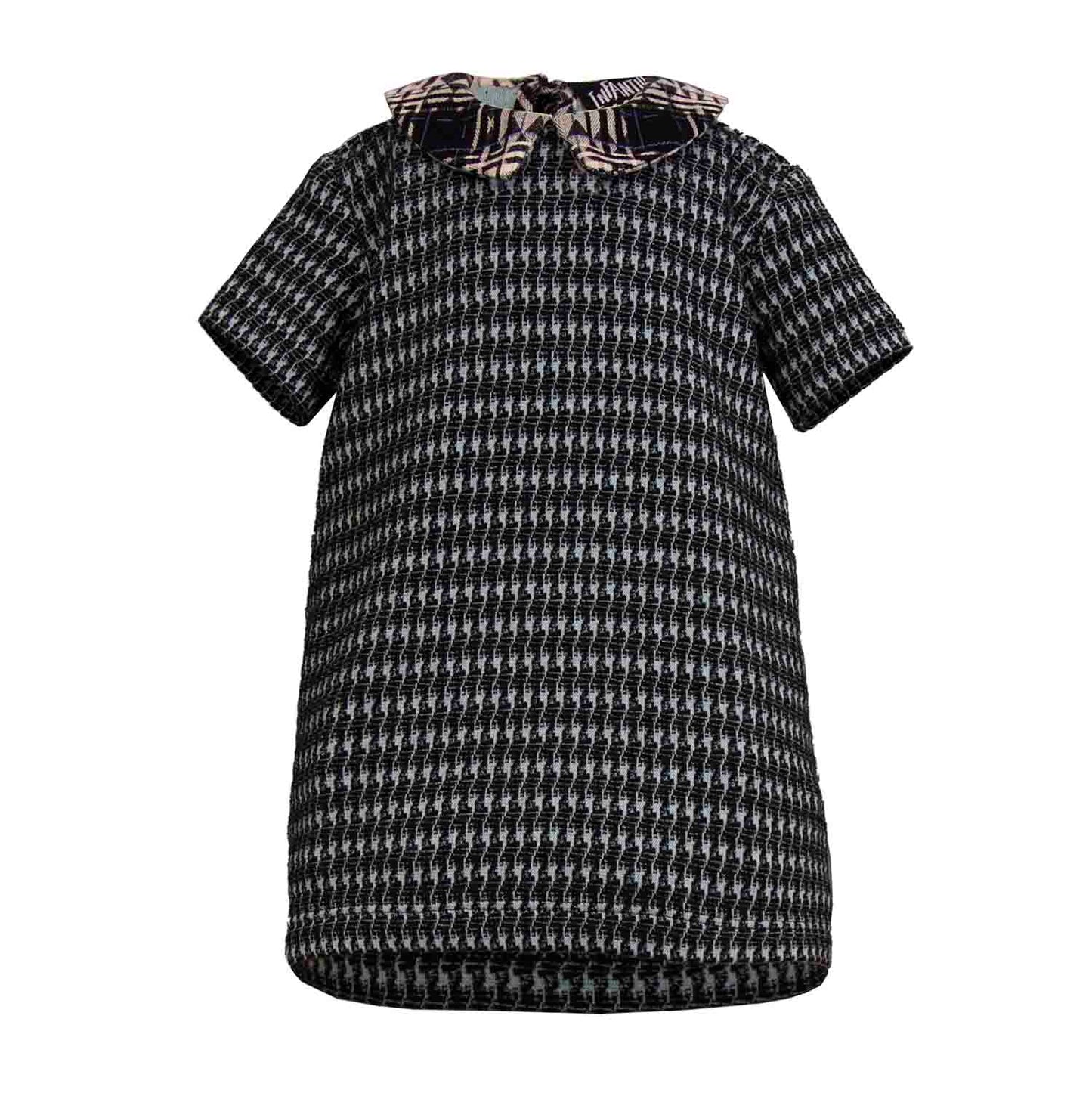 Schwarzes und Blaues Pied-de-Poule-Babykleid