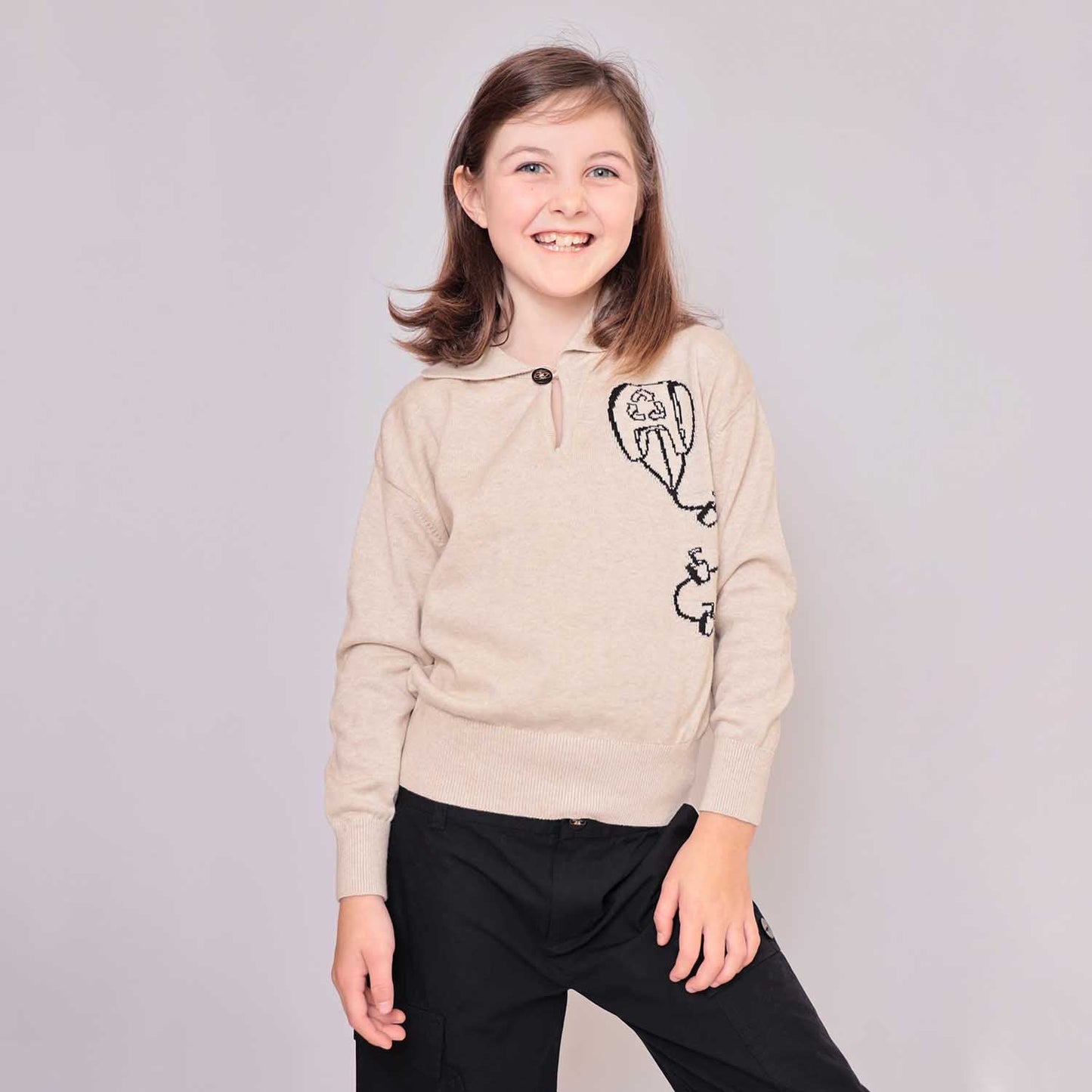 Beige Pullover mit Drachen für Kinder
