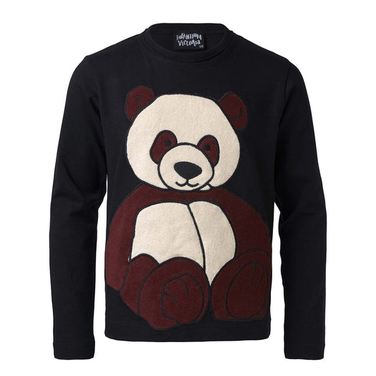 Kinder Schwarzes Langarm-Shirt mit Panda-Applikation