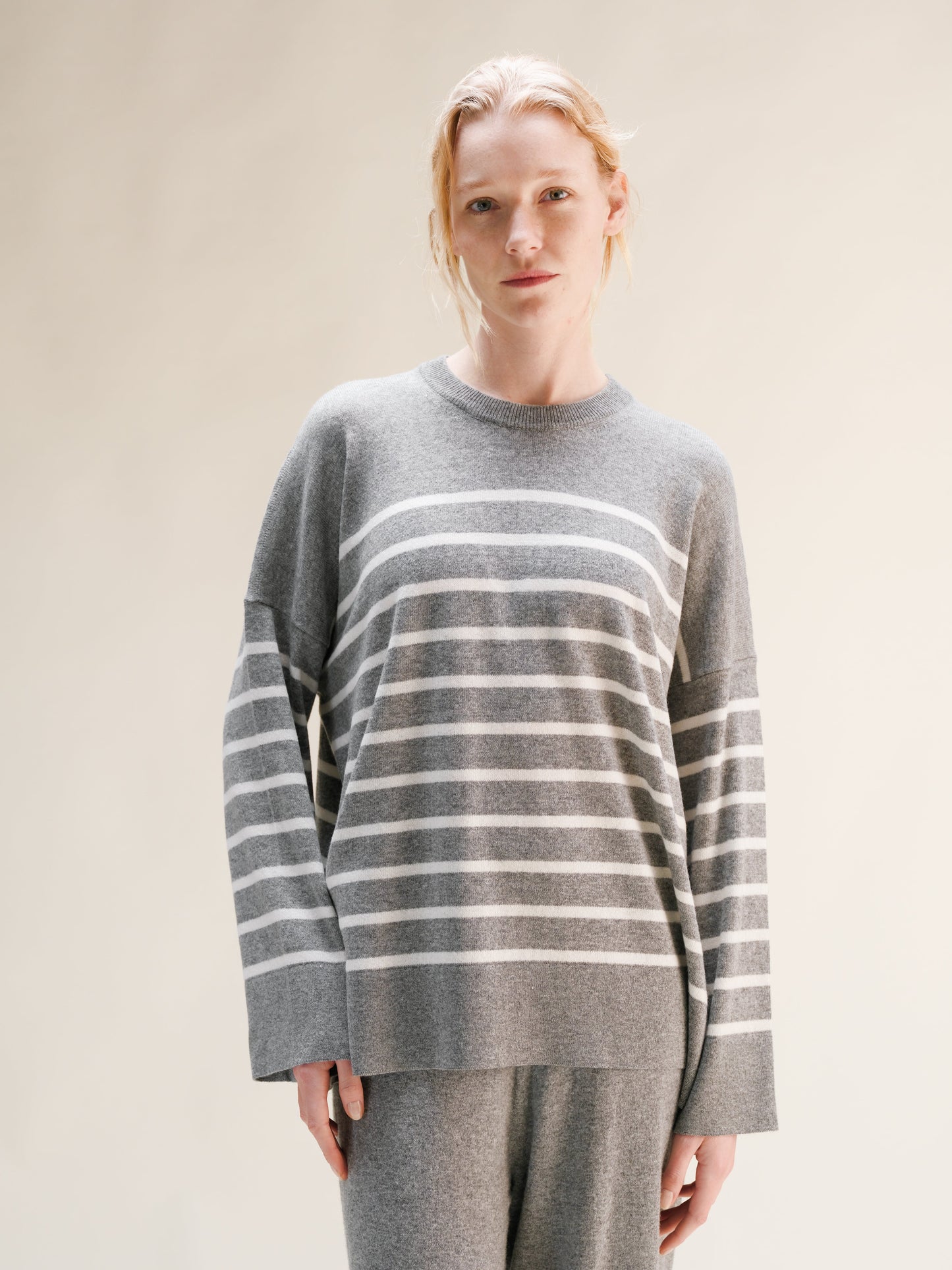 Cashmere Mix Streifenpullover mit Rundhals