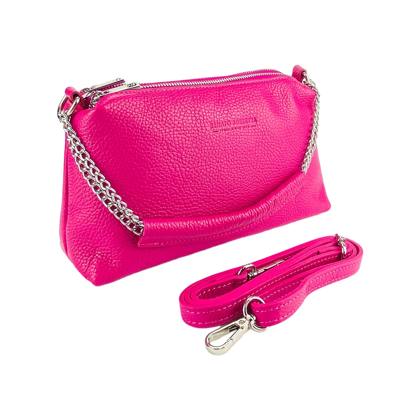 RB1025BE | Damen Handtasche mit Doppelreißverschluss aus echtem Leder – Made in Italy
