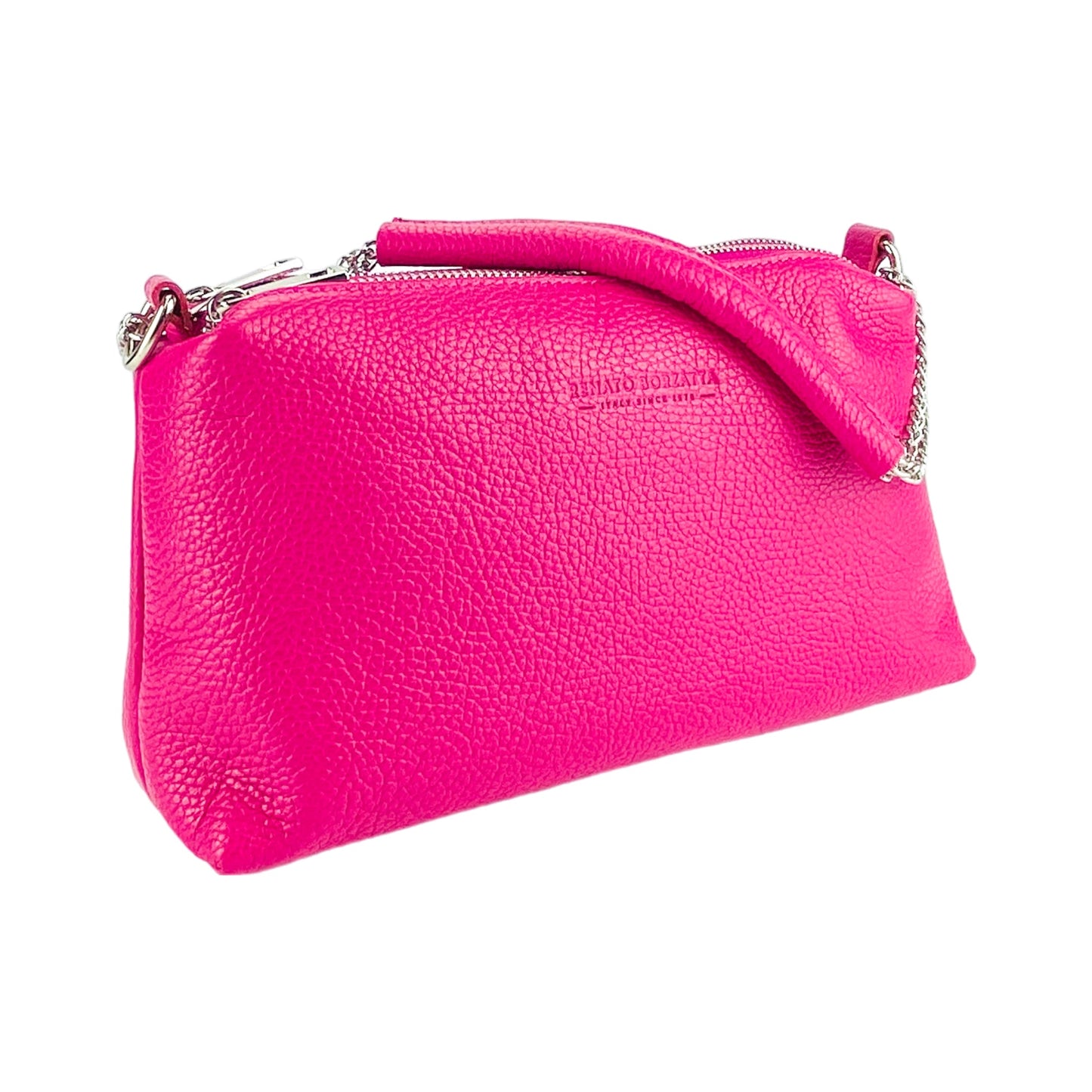 RB1025BE | Damen Handtasche mit Doppelreißverschluss aus echtem Leder – Made in Italy