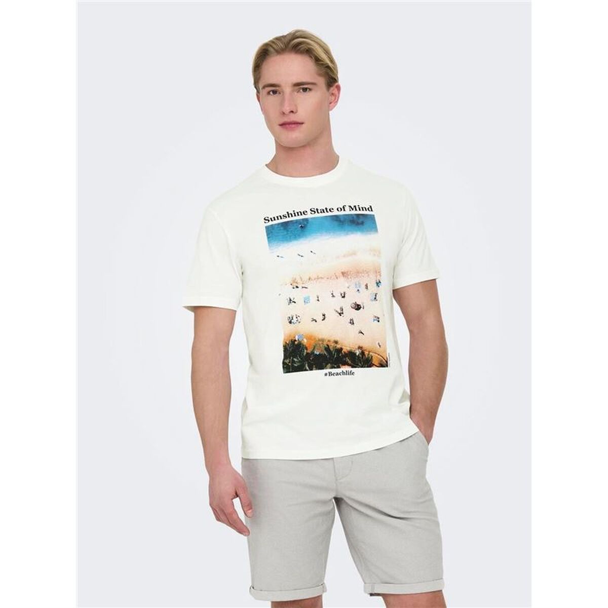 Herren T-Shirt Only & Sons ONSKOLTON REG BEACH White