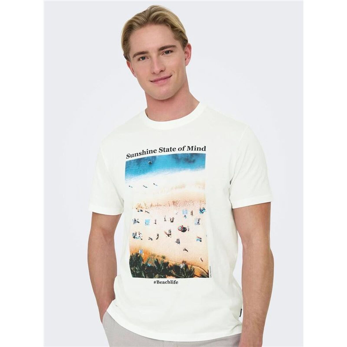 Herren T-Shirt Only & Sons ONSKOLTON REG BEACH White