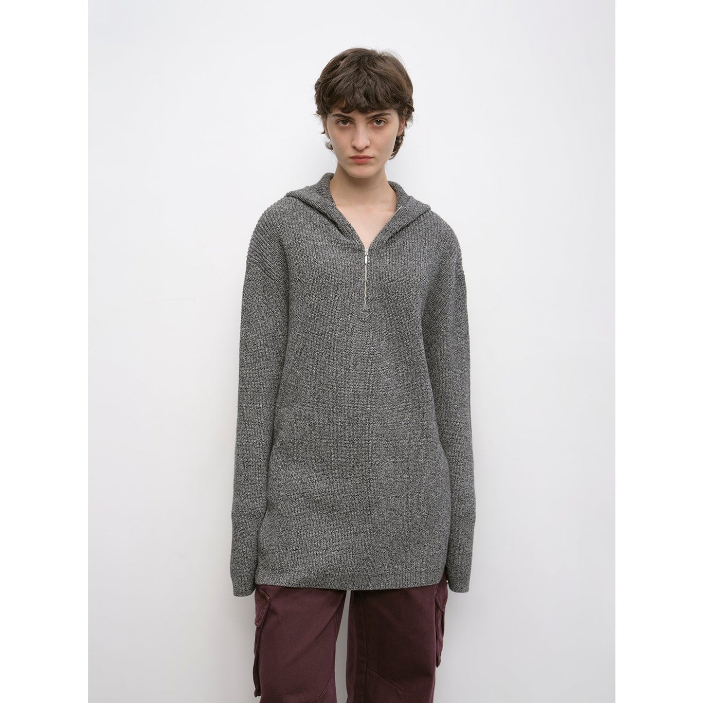 "Autumn Ticket" Schlichter & Vielseitiger Wollmix-Hoodie mit Reißverschluss – Rundhals-Pullover Damen