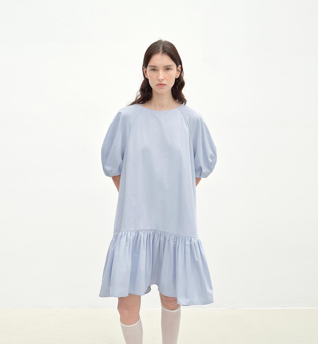 "Ailande" Rundhals-Puffärmel-Kleid – Elegantes Damenkleid aus Langstapelbaumwolle