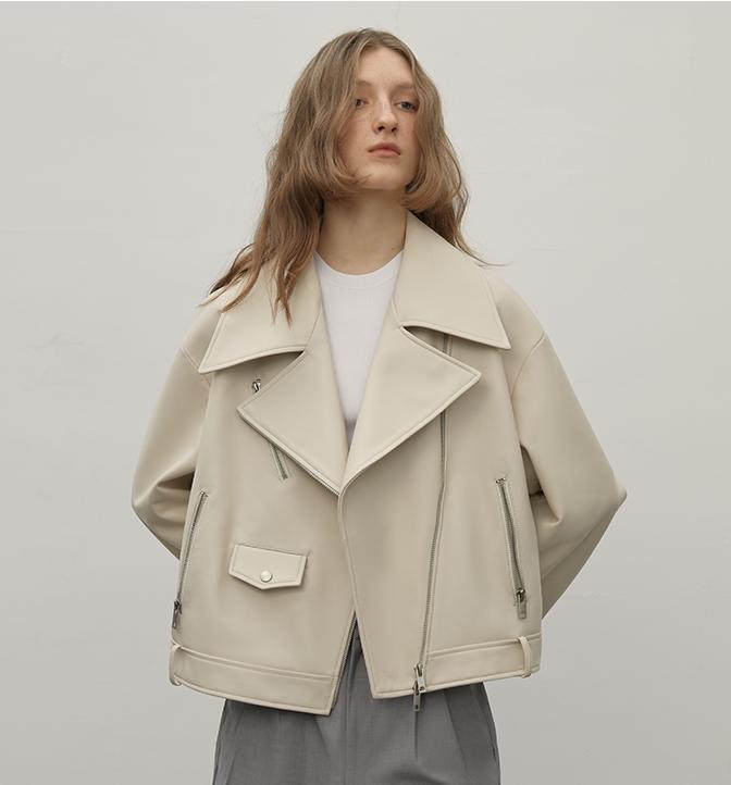 "Retro Film" Motorrad-Schafslederjacke – Damen Echtlederjacke