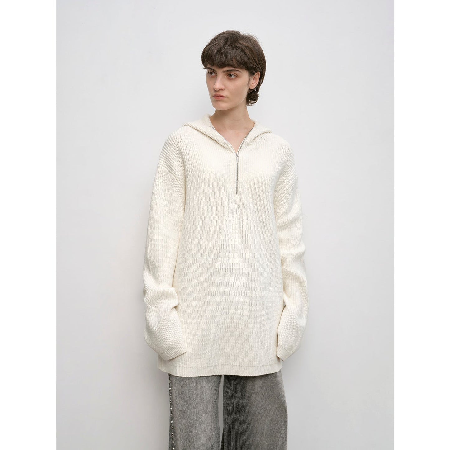 "Autumn Ticket" Schlichter & Vielseitiger Wollmix-Hoodie mit Reißverschluss – Rundhals-Pullover Damen
