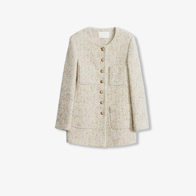 Schicke Woll-Tweed High-End Jacke mit Rundhals – Taillierter Chanel-Stil für Damen
