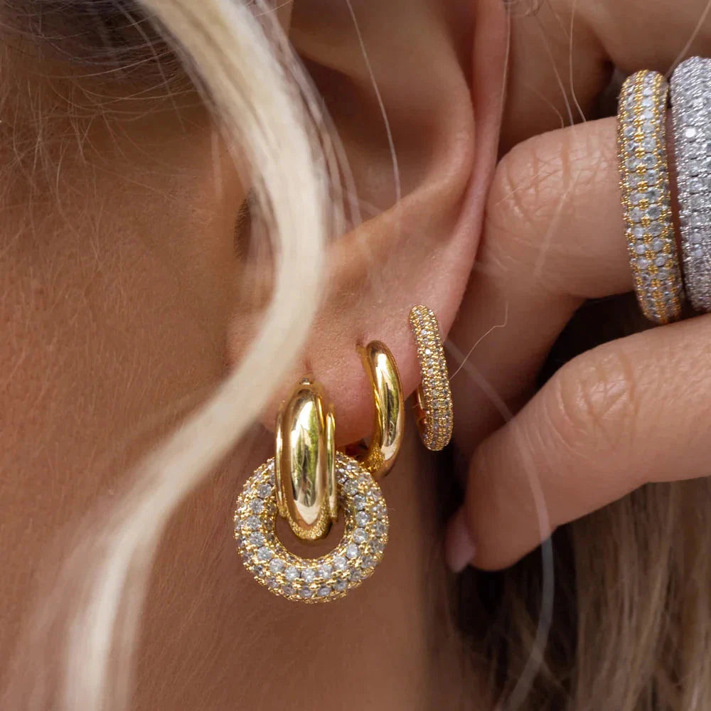 Punk Ohrringe mit Kreisanhänger – Strass Edelstahl Tropfenohrring zweilagig oval