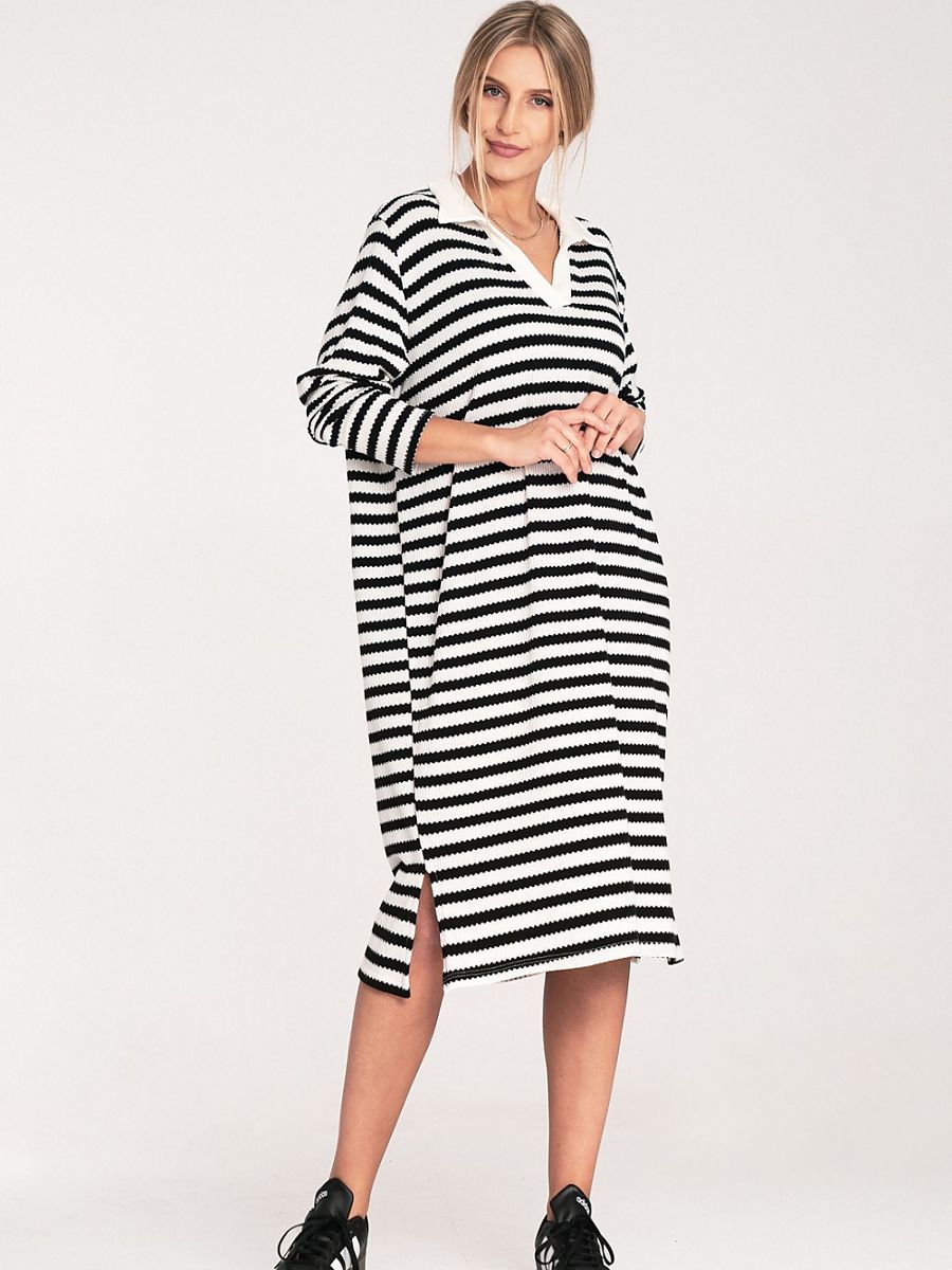 Gestreiftes Strickkleid mit Kragen von Figl