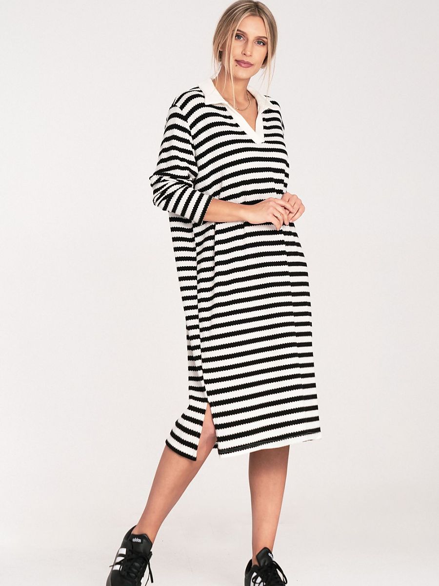Gestreiftes Strickkleid mit Kragen von Figl