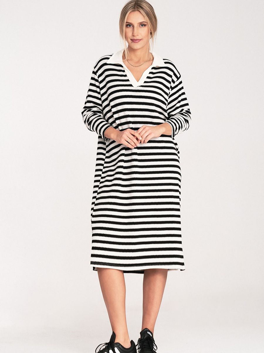 Gestreiftes Strickkleid mit Kragen von Figl