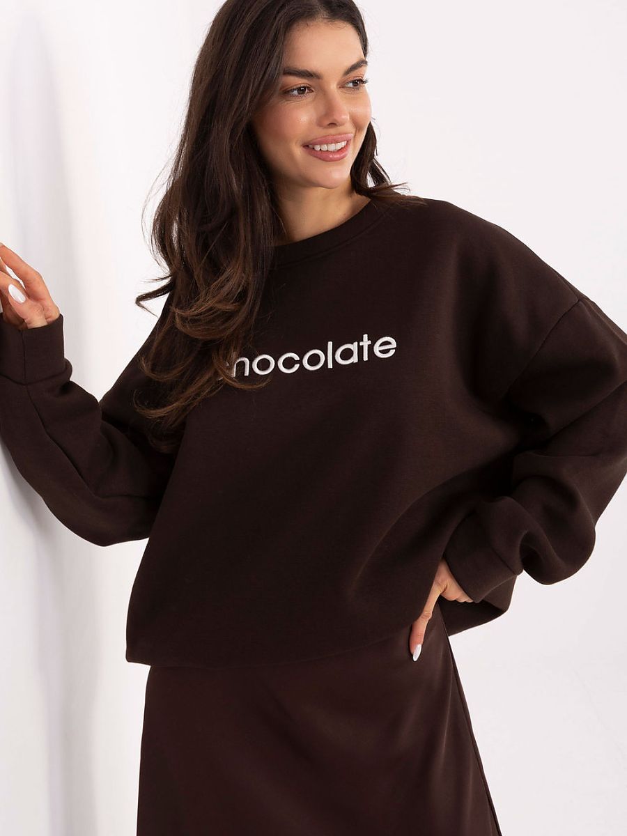 Damen Sweatshirt Braun mit Stickerei – Rue Paris