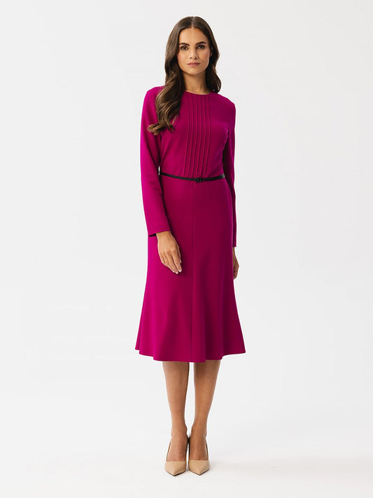 Kleid mit Kunstleder-Gürtel und Schrägschnitt-Saum – Stylove